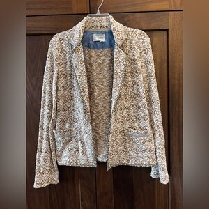 Anthropologie Textured Open-Front Jacket in Cream and Brown. size M